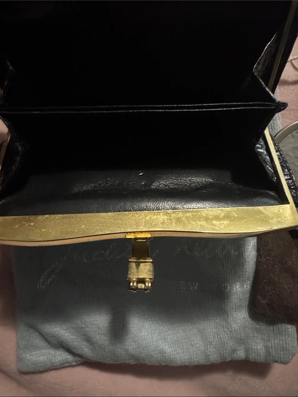 Judith Leiber Black Python Clutch and mirror set EUC